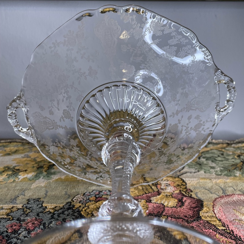 Rosepoint by Cambridge Vintage Etched Crystal Compote RARE